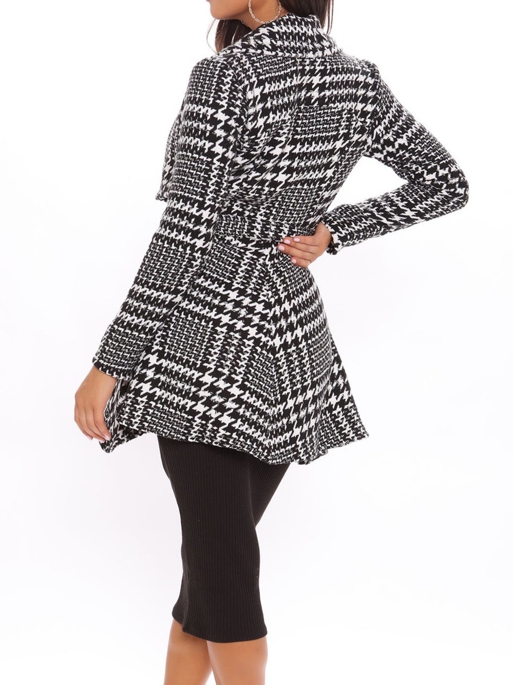 Under Wraps Houndstooth Belted Wrap Coat - Picture 2 of 3